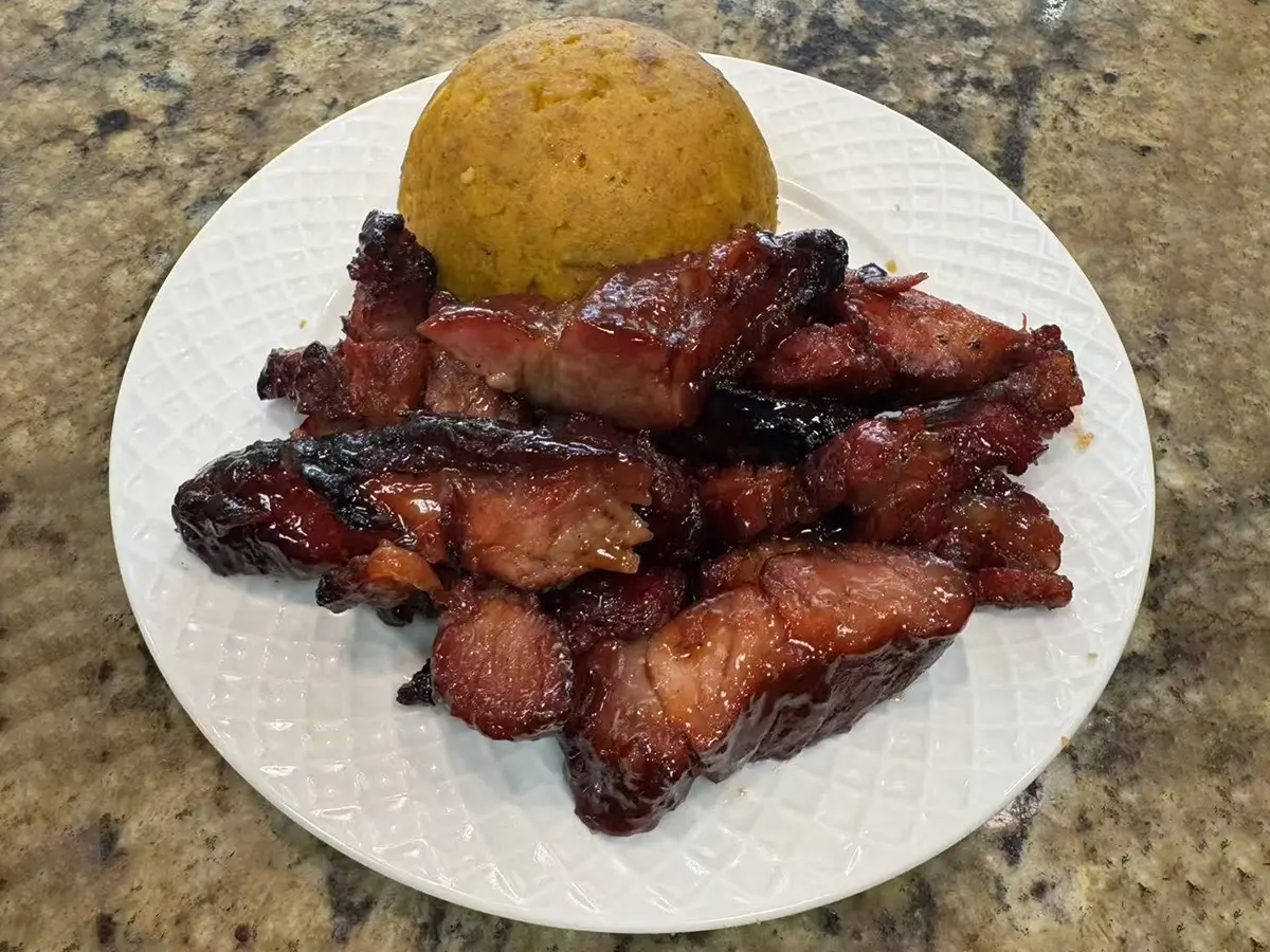Glazed BBQ pork with corn mofongo at Casa China, a Chinese Restaurant in Sanford